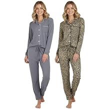 Real Essentials 2 Pack: Women's Soft Pajama Set | Button Down Top and Lounge Sleep PJ Pants | Matching Sleepwear (Plus Size)
