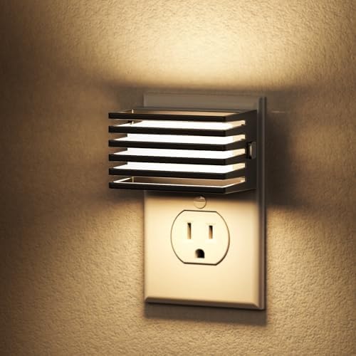 L LOHAS LED Night Lights Plug into Wall, 2 Pack Modern Night Light with Dusk to Dawn Sensor, Dimmable Plug in Night Light, Adjustable Brightness, 3000K Soft White for Bedroom Bathroom Hallway (Black)