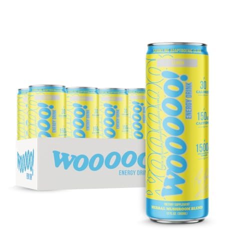 Wooooo! Energy Ric Flair Sparkling Adaptogenic Mushroom Energy Drink | Natural Antioxidants & Nootropics | Lions Mane & Cordyceps | 150mg Caffeine | 12 Pack Lemon