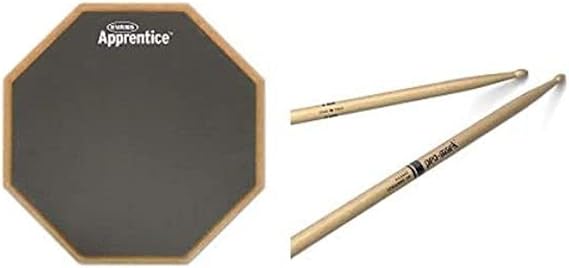 Evans ARF7GM RealFeel 7 Inch Apprentice Pad and Pro Mark TX5AW - 5A Wood Tip Drumsticks Super Pack