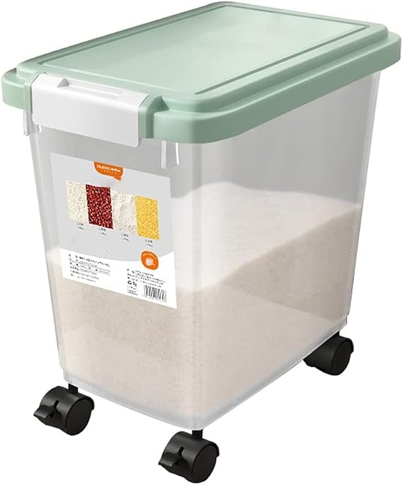 22 Lbs Airtight Rice Storage Container, Rice Bucket Rice Storage Box with Detachable Wheels Dry Food Cereal Beans Storage Container Kitchen Tissue Container(Green)
