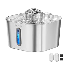Cat Water Fountain Stainless Steel:74oz2.2L SARPAWS Water Fountains for Cats Indoor, Cat Fountains for Drinking, Ultra-Quiet, Water Level Window, Pet Water Fountain - 6 Filters  3 Sponges