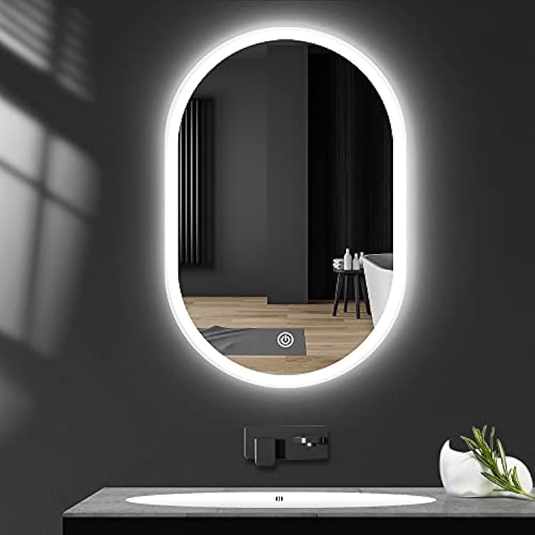 TUKTUK Oval LED Mirror for Bathroom Frameless Smart Backlit Bathroom Mirror with Light Adjustable Light Color Temperature 3000K4500K 6500k Wall Mounted Easy Assembly 24X16