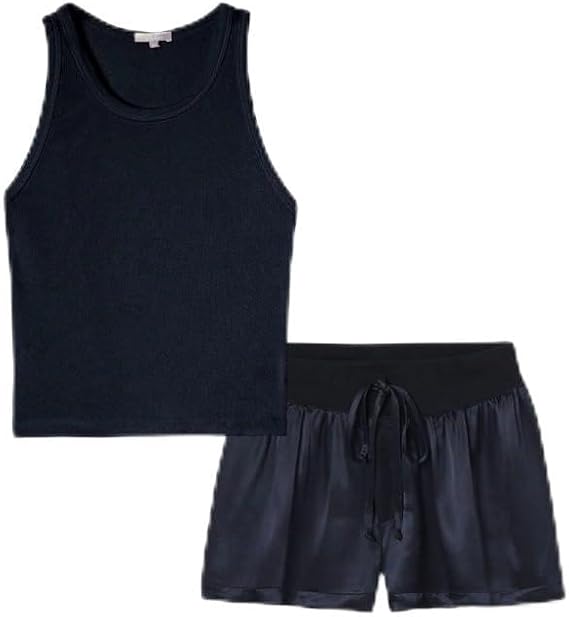 PJ Harlow Women's Pj Harlow Kyle/Mikel: Crop Tank and Satin Short With Rib Knit Waistband and Adjustable Drawstring