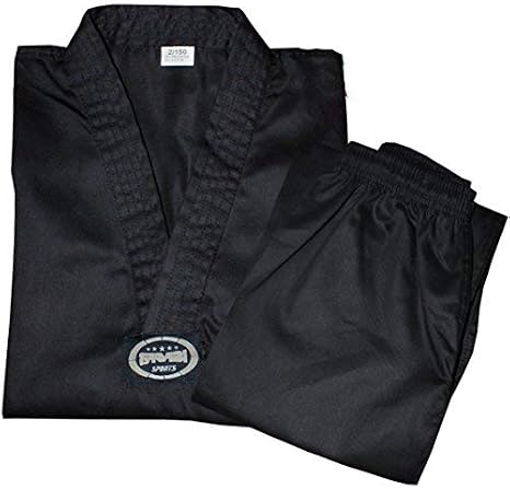 Farabi Taekwondo Uniforms Mix Martial Arts Gi Suits Outfit V Neck Black Poly Cotton Training Equipments (2/150, Black)