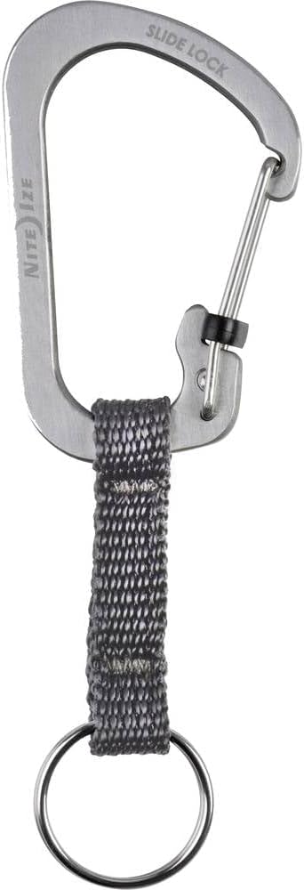 Nite Ize SlideLock Key Ring, Aluminum Locking Carabiner Key Chain with Webbing, Stainless Steel