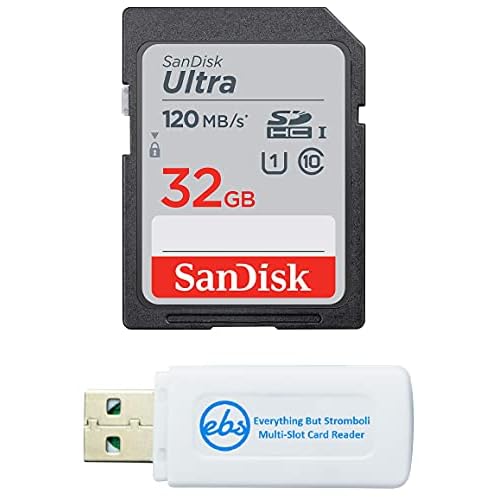 SanDisk 32GB SDHC SD Ultra Memory Card Class 10 Works with Sony Cyber-Shot DSC-W800, W830, W810 Digital Camera SDSDUN4-032G-GN6IN Bundle with 1 Everything But Stromboli Multi-Slot Card Reader