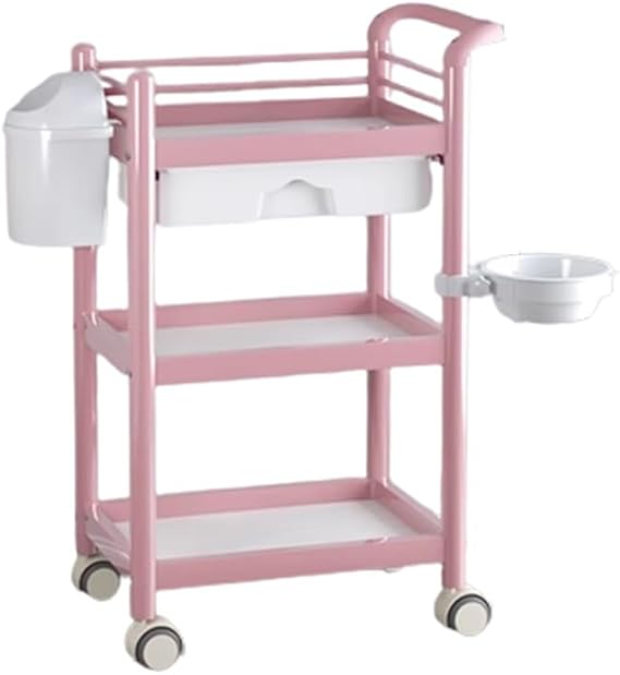 Rolling Utility Cart, Medical Serving Cart with Drawers, Sturdy Storage Trolley with Handles 3-Tier Cart with Wheels for Salon SPA Commercial Hospital Office Lab Carts Bathroom Bedroom (A)