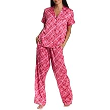bebe Women's Silky Satin Pajama Set, Button Down Short Sleeve Sleepwear
