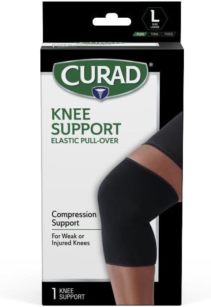 CURAD Knee Support for Men & Women, Elastic, Pull-Over, Knee Brace for Running Knee Pain, Workout Sports Knee Brace, Black, Large