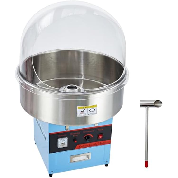 GarveeTech Electric Cotton Candy Machine With Bubble Cover - 1000W Commercial Floss Maker, Stainless Steel Bowl, Sugar Scoop, Drawer, Pink, Ideal for Home & Parties, Bluewith cover