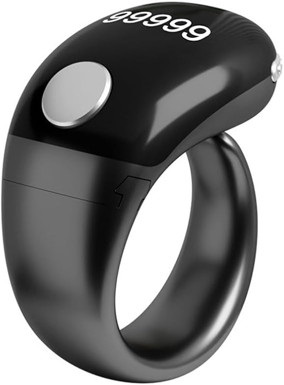 Smart Tasbih Zikr-Ring, Tasbih-Zikr Smart Ring Clock, Smart Ring Counter With Self Locking Mechanism, Informative Display Adjustable Counter Digital Tasbih Finger Counter for Muslims(Black)