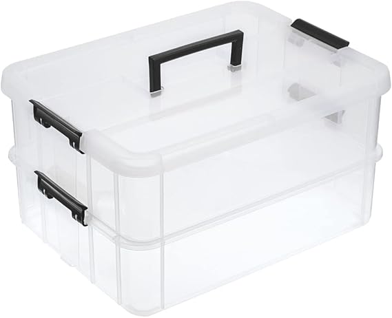 BTSKY 2 Layer Stack & Carry Box, Plastic Storage Container Box with Lid