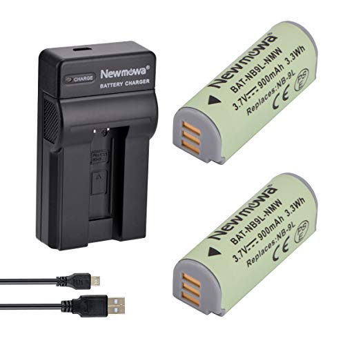 Newmowa NB-9L Replacement Battery 2-Pack and Portable USB Charger Kit for Canon NB-9L and Canon PowerShot N, N2, SD4500 is, ELPH 510 HS, 520 HS, 530 HS Digital Camera