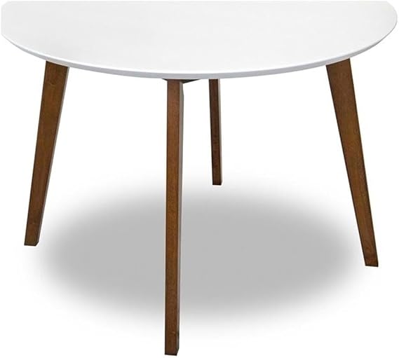 Allora Modern 43" Round Dining Table, Walnut and White Finish, Solid Wood Base and MDF Top, Seats 4, Contemporary Mid-Century Style, Versatile Design for Kitchen or Breakfast Nook