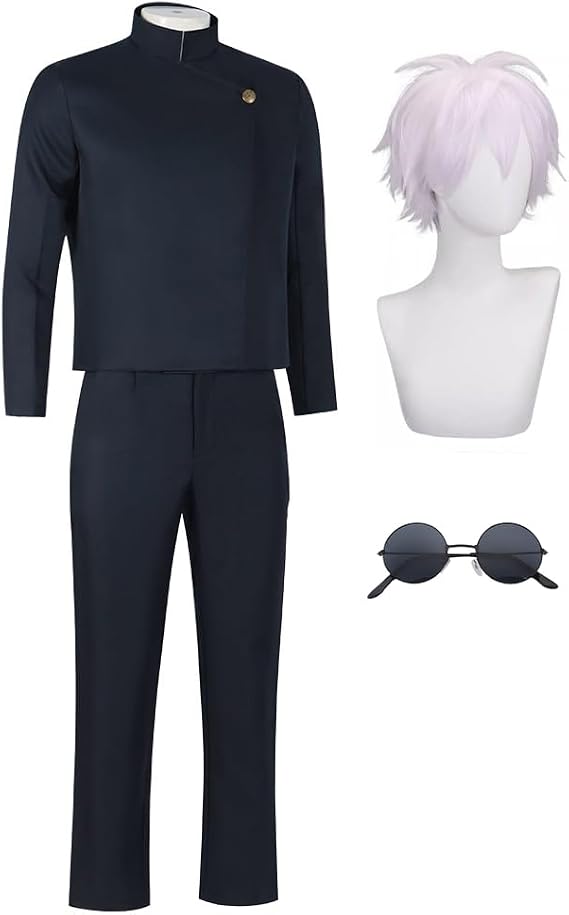JJK Gojo Satoru Cosplay Costume Set School uniform and pants glasses with wig full costume, Halloween carnival party cosplay dress up