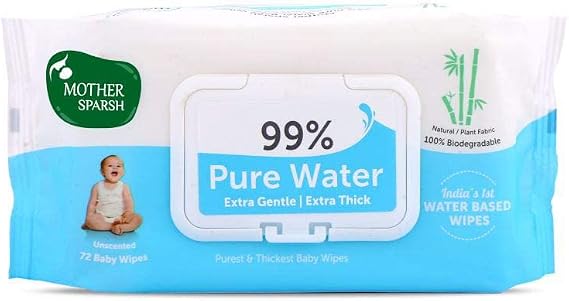 Mother Sparsh 99% Pure Water (Unscented) Baby Wipes (72 Unscented Baby Wipes) - Super Thick Fabric