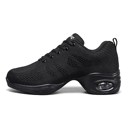 Womens Breathable Air Cushion Jazz Dance Shoes Lace Up Mesh Sneakers Athletic Walking Dance Thick Soled
