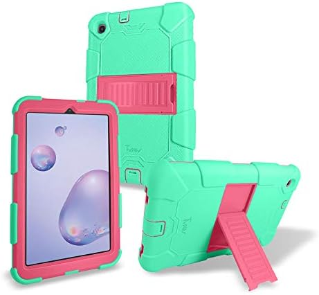 TMAN for Samsung Galaxy Tab A 8.4 2020 SM-T307 Heavy Duty Armor Kids Friendly Rugged Hybrid Kickstand Protective Cover Case TealPink