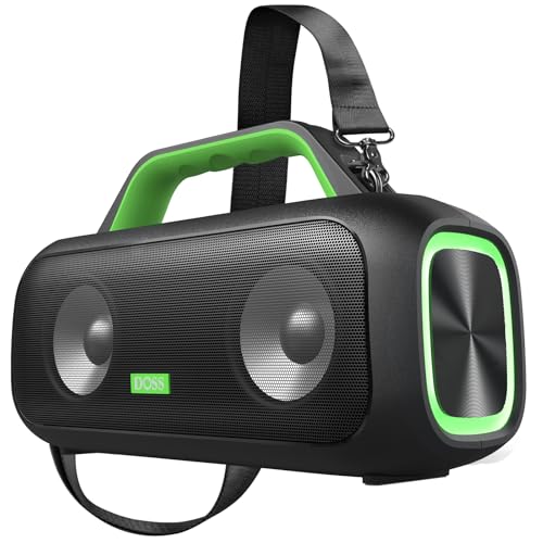 DOSS Extreme Boom S Wireless Portable Bluetooth Speaker with 60W Stereo Sound, Rich Bass, IPX6 Waterproof, 25H Playtime, TWS, LED Lights, Outdoor for Camping, Beach, Pool-Green