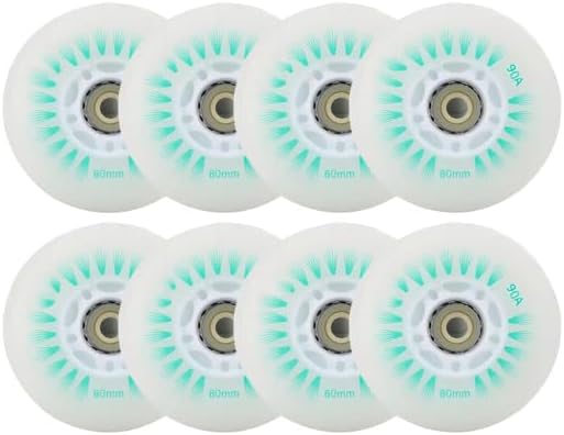 LED Light-Up Inline Skate Wheels, 8-Pack, 70-80mm, 90A Hardness, Night Safety Illumination (Green light wheel, 70mm)