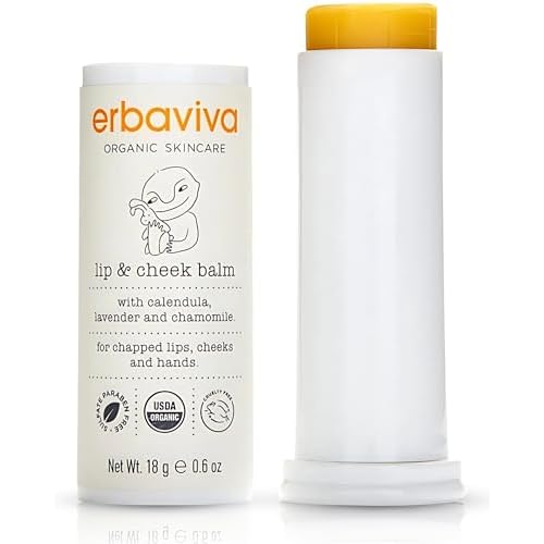Erbaviva Organic Lip Balm & Cheek Balm Moisturizing Stick for Baby & Adults | USDA Organic, Shea Butter & Calendula for Dry, Chapped Skin | Lip, Cheek & Hand Protection