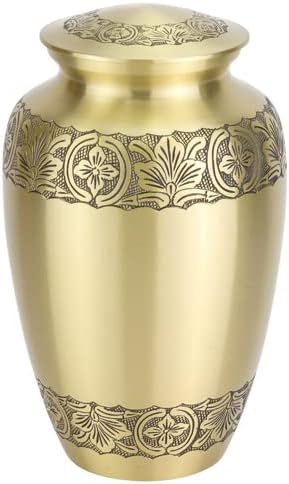 Elegant Gold Cremation Urn for Ashes, Brass, Gold Urn, Adult Sized Cremation Urn, 10.25 Inches High