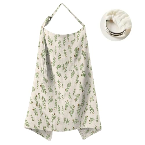 Muslin Nursing Cover for Breastfeeding Moms - 100% Cotton Lightweight & Breathable Privacy Shawl with Adjustable Rigid Hoop | Multi-use Apron Botanical Blooms