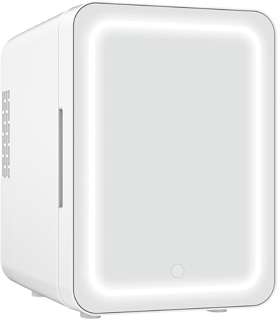 Refrigerator, 1.1 gal 4 L, Portable, Mini Compact Freezer System, Freestanding Refrigerator, For Car or Desk, Drink & Cosmetics Storage, Office, Room White, Mirror Panel