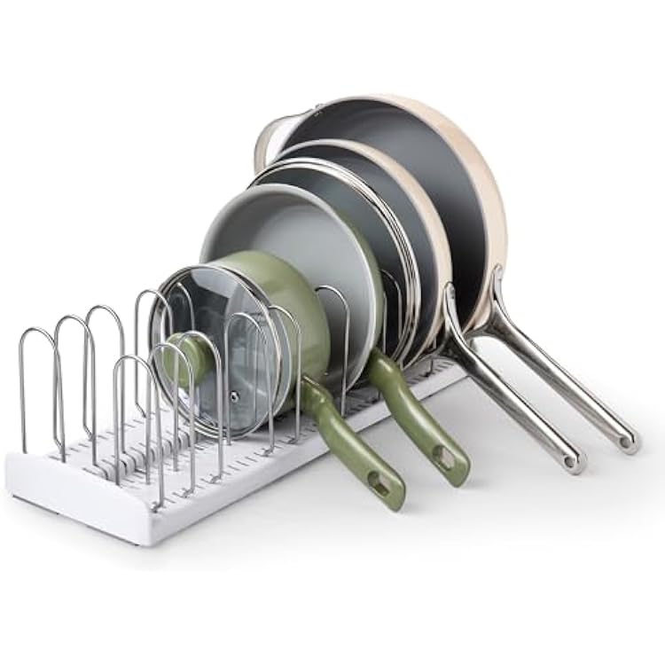 YouCopia StoreMore Expandable Pan and Lid Rack with Steel Wires, 12.5-22 Wide Adjustable Pan Organizer for Kitchen Cabinet Storage, Premium Edition