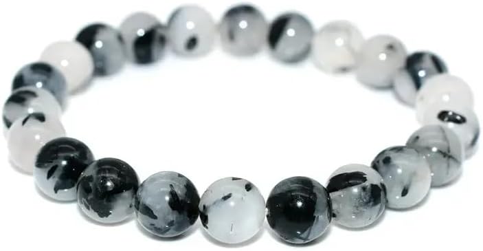 Zenfulstone Black Rutile Quartz Bracelet - Crystal Bracelet for Relieving Fears, Phobias, and Anxiety | Natural Gemstone Healing Crystals Handmade 8mm Round Beads Stretch Bracelet for Women & Men