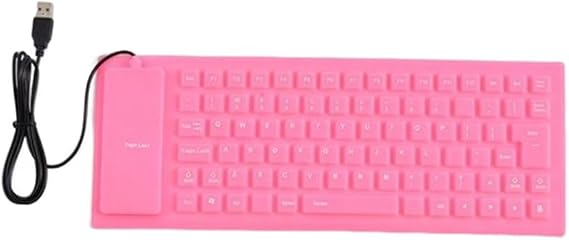 key Keyboard Durable Waterproof Mute Soft Keyboards Fashion Flexible Foldable USB Wired Laptop Tablet Accessories, Pink, 85-Key