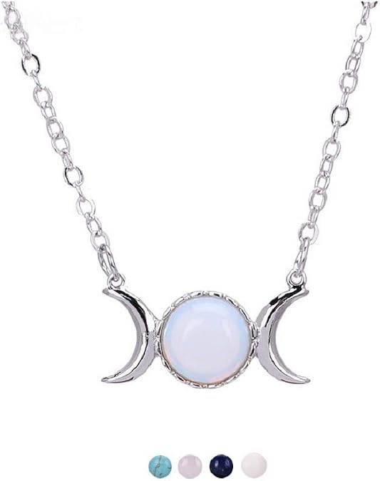 Triple Goddess Moon Symbol Pendant Necklace Opal Healing Crystal Natural Stone Sailor Moon Pendant for Women