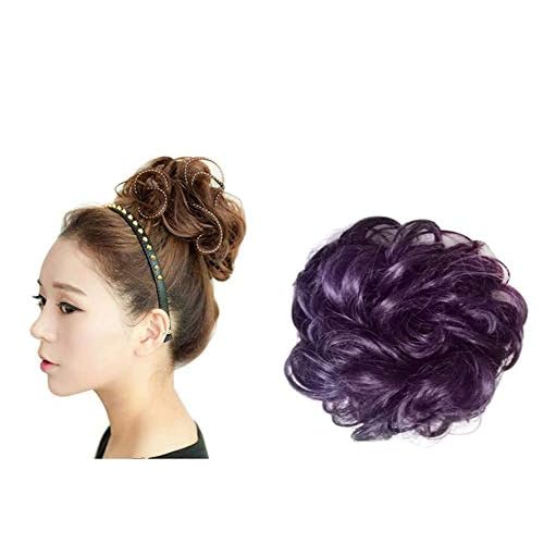 Womens Curly Messy Chignon Hairpieces Synthetic Hair Bun Extensions Dark Purple