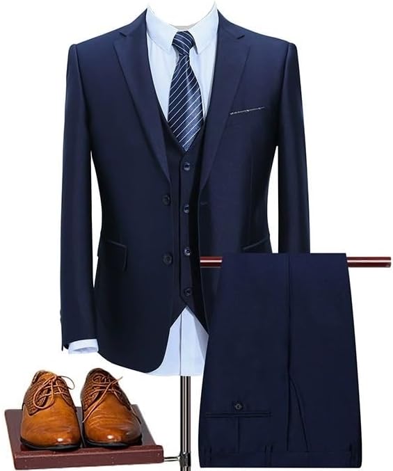Mens Business Casual Suit Three Piece Outfit Formal Set Classic Workwear Slim Fit Apparel