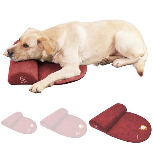 Dog Bolster Pillow for Large Dogs, Benefit for Cervical Vertebra and Neck, Easy to Carry When Traveling, with High Resilience Foam, Machine Washable Cover&Easy to Clean Red, Large