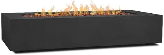 Real Flame Aegean 70in Rectangle Propane or Natural Gas Fire Pit Table, 65,000 BTU, Powder-Coated Steel, Push-Button Ignition, Lava Rock, Storage Cover, Stainless Steel Burner - Black