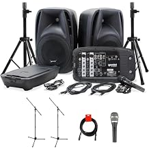 Gemini ES-210MXBLU-ST 600W 10" Portable PA System Pack with Powered Mixer, Speakers, Stands, Mic, and Cables (Pair) Bundle with Polsen Handheld Microphone, Tripod Microphone Stand, and XLR-XLR Cable