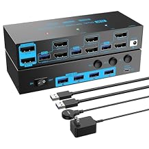 8K/4K Displayport 1.4 KVM Switch 2 Monitors 3 Computers Dual Monitor 8K@30Hz/4K@144Hz 3 Port Dual DP1.4 USB 3.0 KVM Switches 3 PCs Share 2 Monitors & 4 USB 3.0 Devices with Desktop Controller