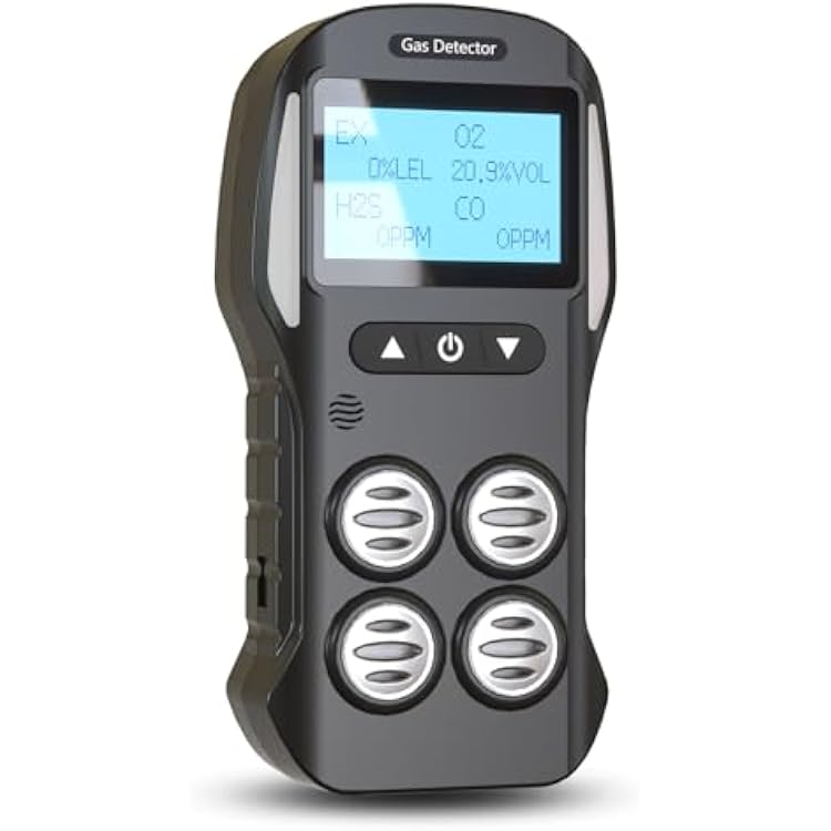 4 Gas Monitor, AKSTEST Gas Detector for H2S, O2, CO and LEL, Portable Gas Detector with Audible, Flash and Vibration Alarms, 18h Long Battery Life, Gas Sniffer with 5 Year Sensor