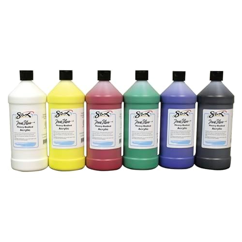 Sax Heavy Body Acrylic Paint for School and Arts and Crafts Use, Assorted Colors, 32 Oz Quarts, Set of 6