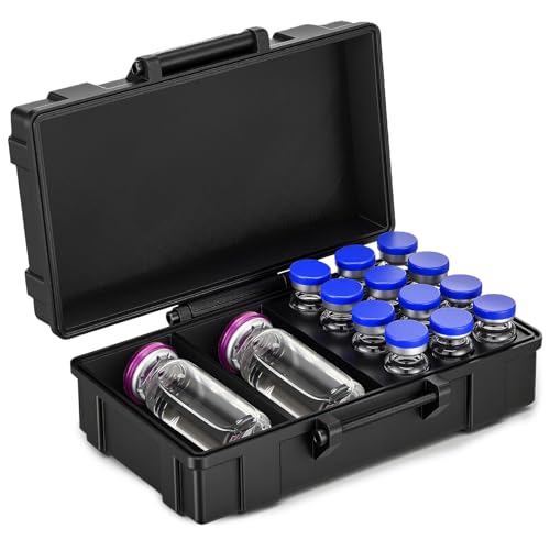 Hushee Peptide Case, 12 x 3ml  BAC & Case Holds Vials Water BAC Peptide GLP1, Dual Size 30ml and 3ml Peptides Vial Cases 14 Slots for 3ml Vial Storage Fridge Freezer Travel