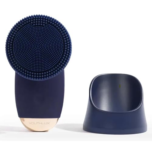 SoniGlow Silicone Facial Cleansing Brush Electric Vibrating Skincare Scrubber Tool for Deep Pore Cleansing, Gentle Massage, Makeup Removal, Waterproof and Rechargeable Navy