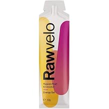 Rawvelo Energy Gels - Passionfruit & Coconut - Vegan & Natural Cycling, Hiking, Running Gels with 20g Carbohydrates - Sustained Energy Release, Natural Sugars - 12x50g