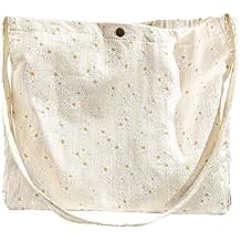 Womens Floral Embroidered Tote Bag with Pocket flowers embroidery crossbody shoulder bag beach cute handbag canvas