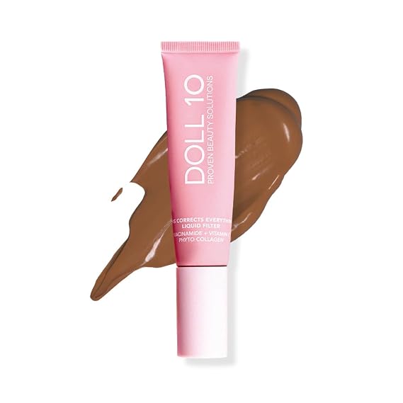 Doll 10 TCE Liquid Filter CC Cream - Liquid Foundation - Lightweight Tinted Moisturizer & Skin Tint - Blurs Pores & Fine Lines - Vegan - Clean Makeup - [ Deep ] - 30 Day Supply