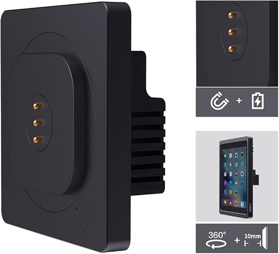 iPad Wall Mount with Upgraded 18W Fast Charger, Strong Magnets, 360 Rotation - Black