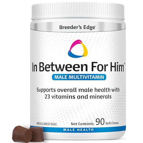 Breeders Edge in Between for Him Supplement for Male Dogs & Cats, Daily Multivitamin Supporting Energy & Reproductive Health, with Essential Vitamins & Minerals, 90ct Medium & Large Dog