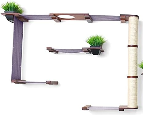 CatastrophiCreations Mini Garden - Multiple-Level Cat Hammock & Climbing Activity Center Wall-Mounted Cat Tree Shelves English Chestnut/Charcoal