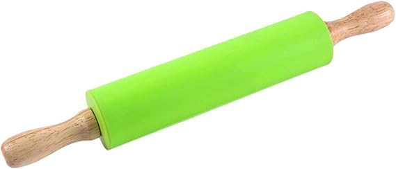 Silicone Rolling Pin Wooden Handle for Dough and Pastry